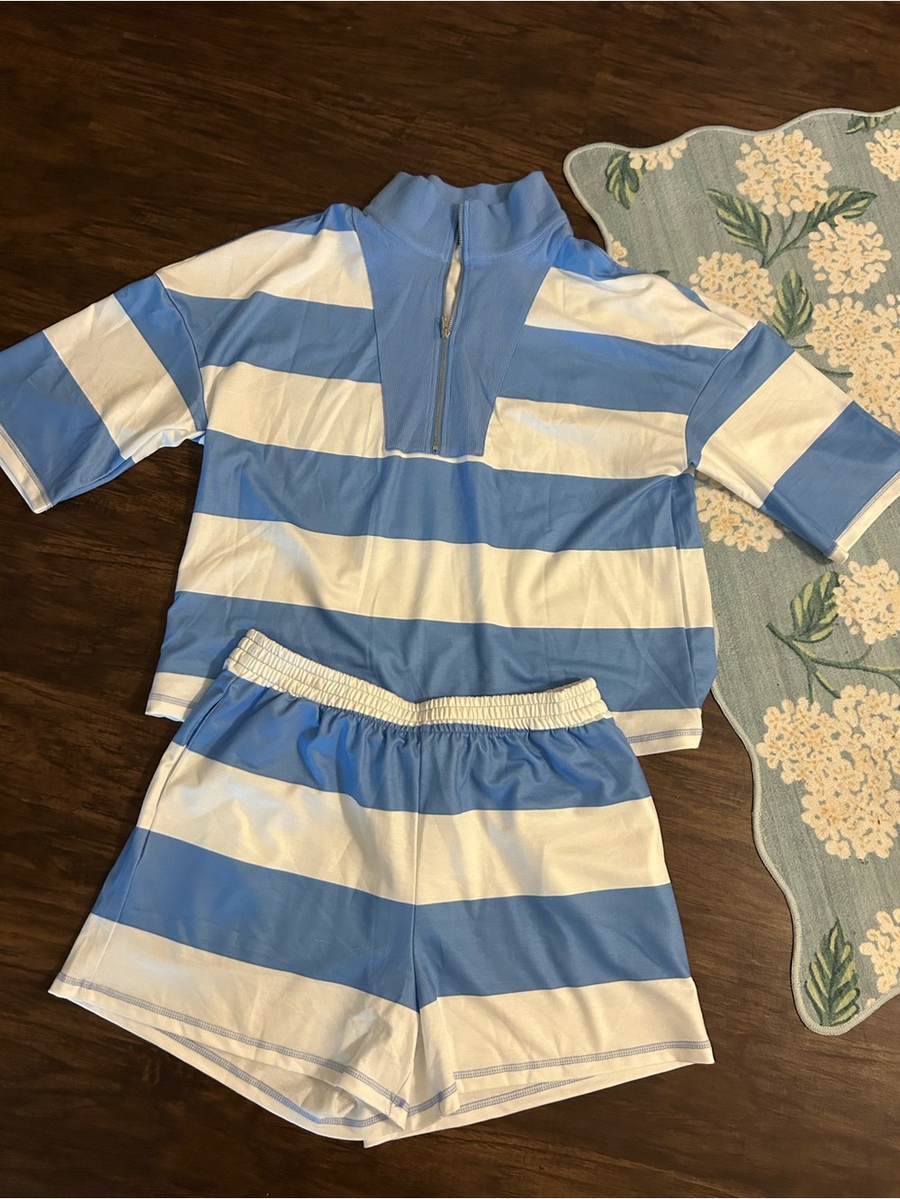 Boutique Blue & White Striped Zip-Front Top and Shorts Set